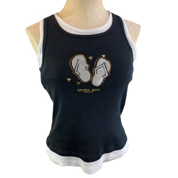 XL Mr. Buho Layered Look Junior Women's Fitted Ribbed Tank "Rivera Maya Mexico" - Picture 1 of 8